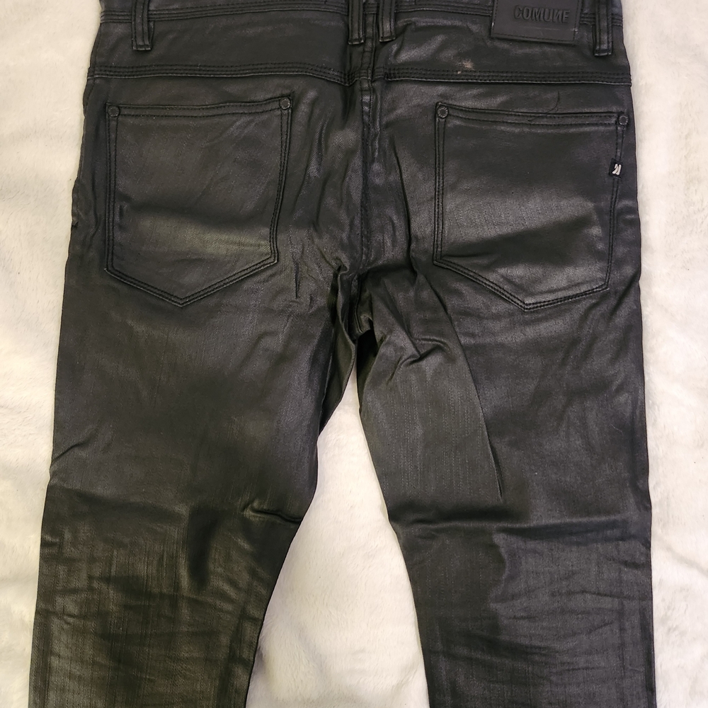 Slim Straight Black Leather-Type Pants for Men - Picture 3 of 5